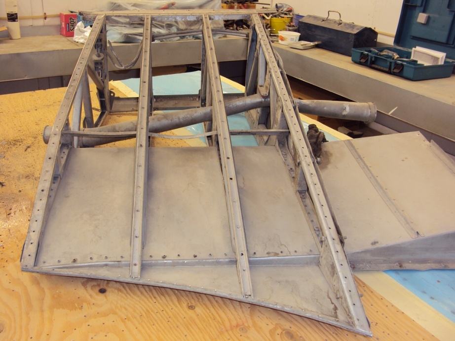 Port side center section trailing edge prior to restoration.