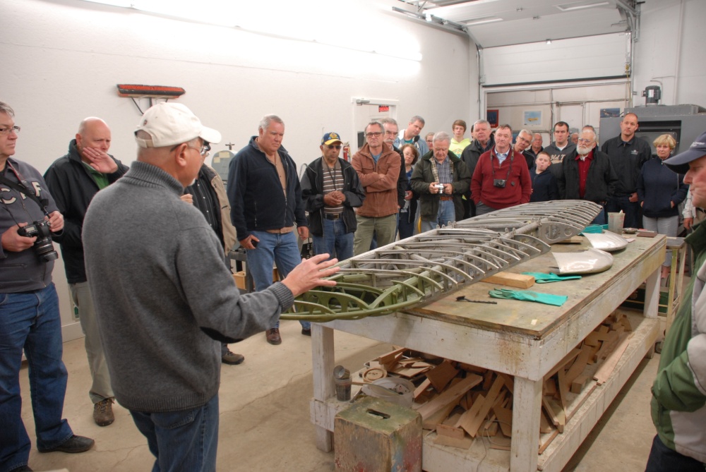 Byron Reynolds explains to members of the CMS what work needs to be done on the Hurricane's horizontal stabilizer during our tour of HASI on May 30.